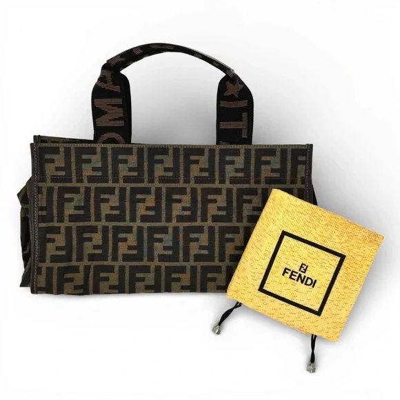 AUTH FENDI Tote Bag • Zucca Forever FF Fendi Logo Mania Monogram Tobacco Color - Picture 7 of 8